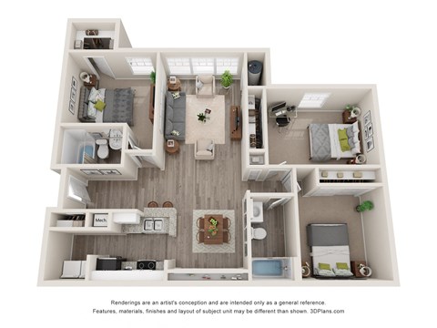 A floor plan of an apartment with a bedroom, bathroom, kitchen, and living room